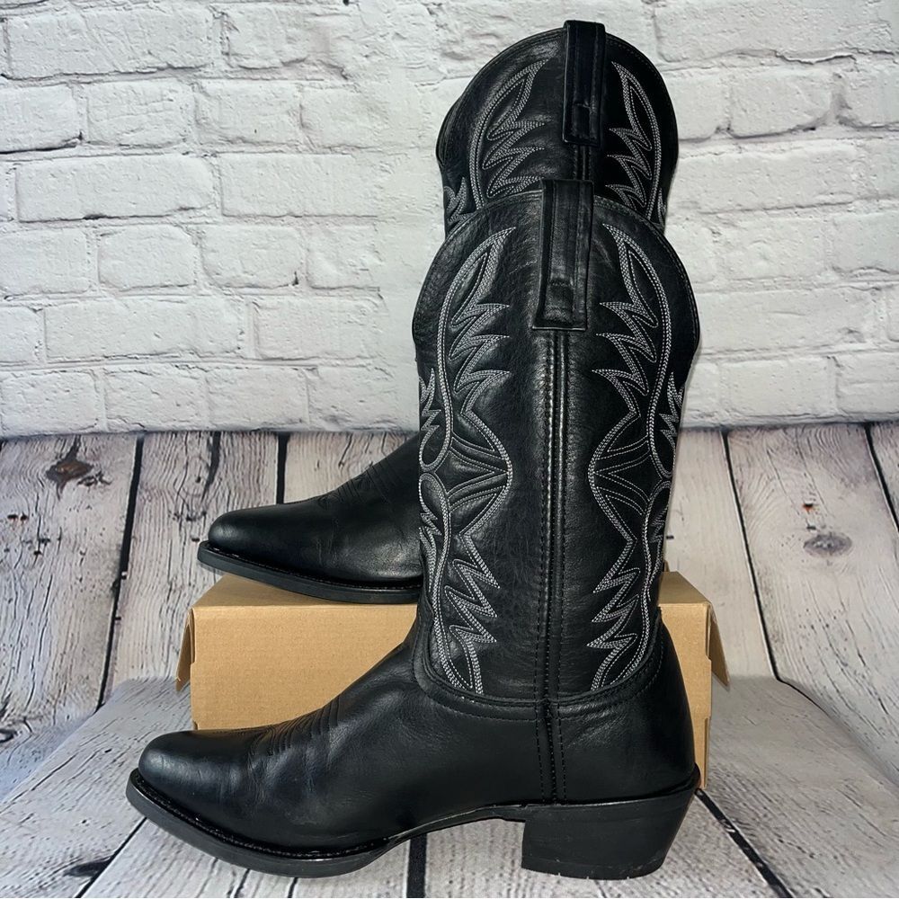 ✅SOLD✅ Laredo Western Birchwood Black Leather Cowboy Boots Size 10.5 - Picture 3 of 17
